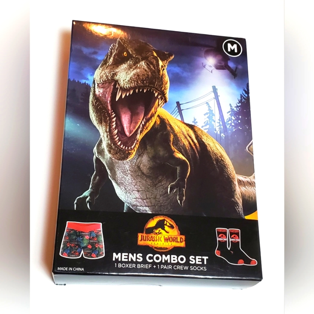 Jurassic World Men's Boxer Brief and Crew Sock Combo Set Size Medium